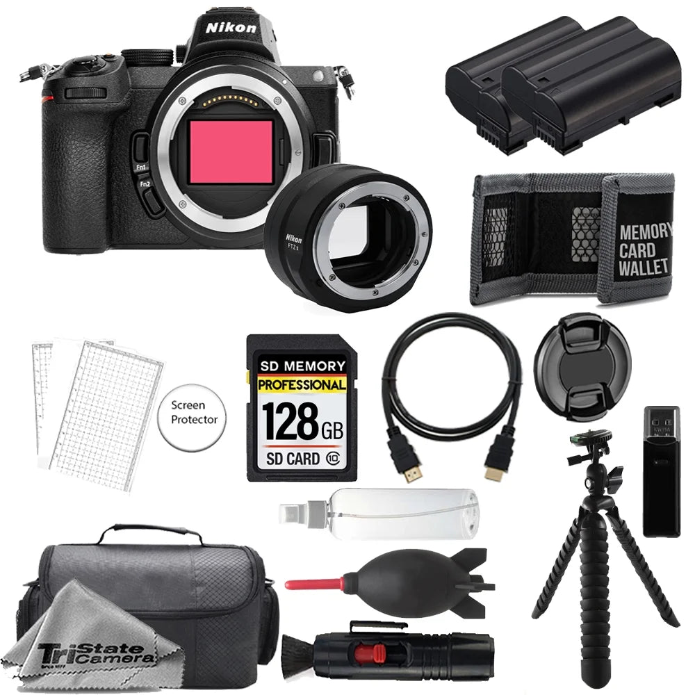 Nikon Z5 Mirrorless Digital Camera (Body) w/ FTZ II Mount Adapter+ 128GB + Extra Battery+ Tripod- Accessory Kit