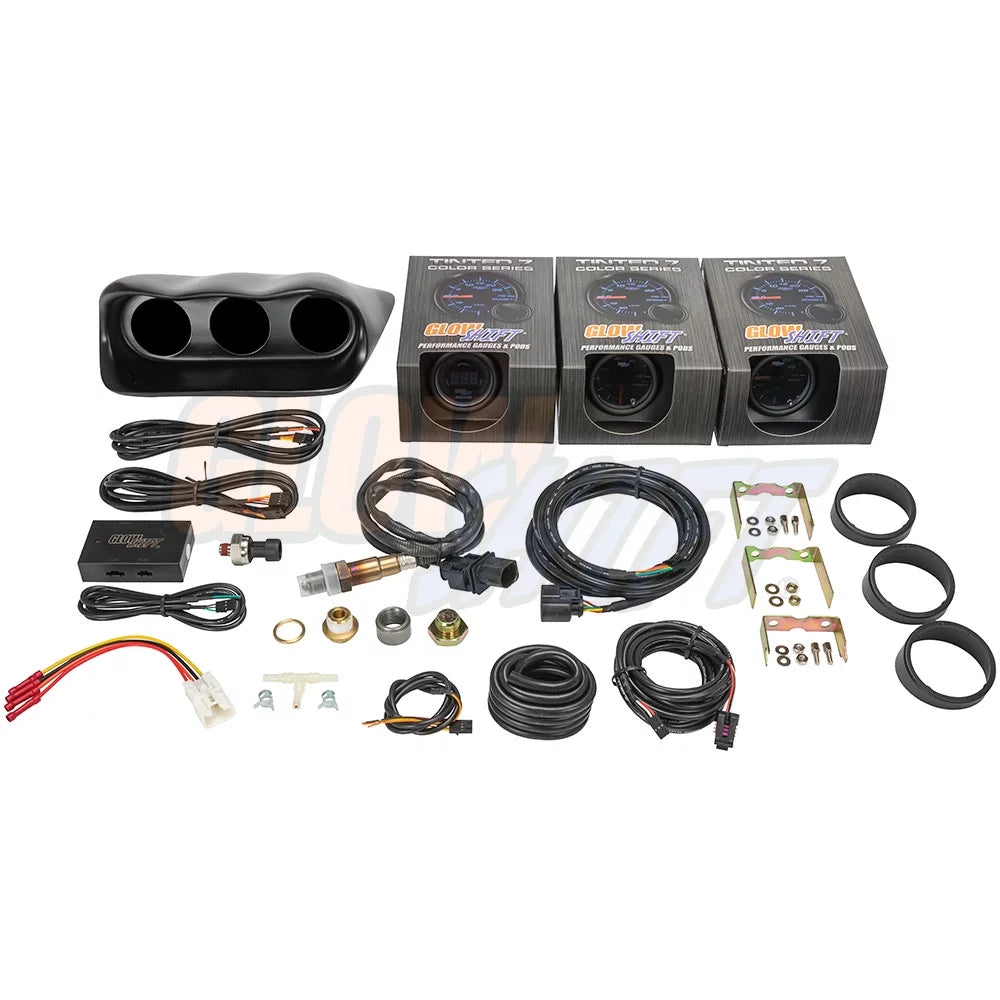 GlowShift 2002-2007 Subaru Impreza WRX Fiberglass Triple Dashboard Gauge Package with Tinted 7 Color GS2 Gauge Set