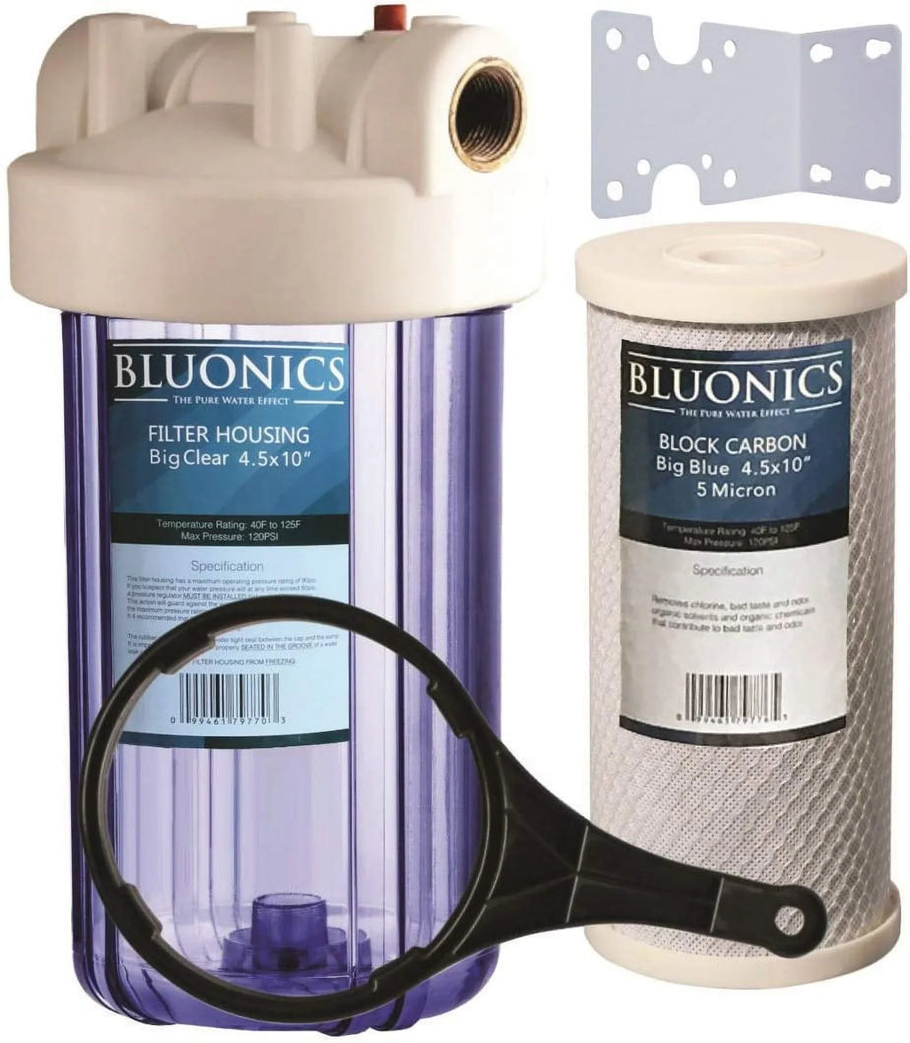 10" Big Blue Whole House Water Filter 5 Micron Carbon Block with Clear Blue transparent housing