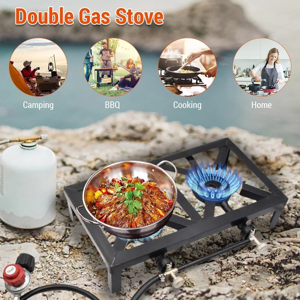 Stylish walmeck Propane Gas Double Cast Iron Stove for Patio Camping BBQ Cooking ( Standard)