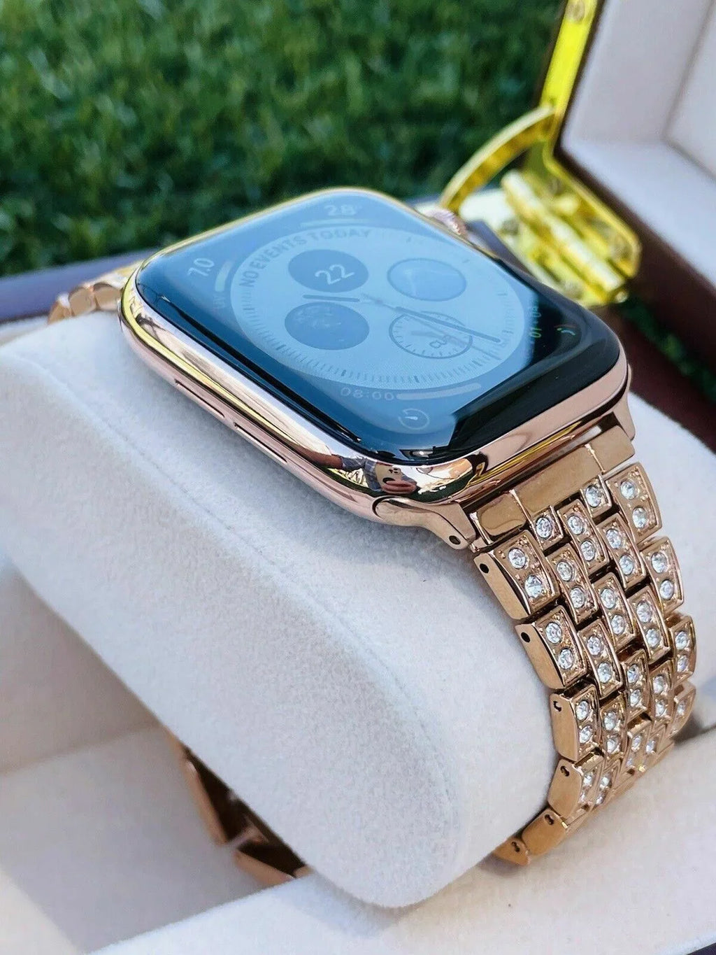 Stylish Custom 24K Rose Gold 45MM iWatch SERIES 7 Stainless Steel Rose Gold Band