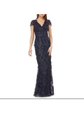 Stylish CARMEN MARC VALVO Womens Navy Embellished Floral Cap Sleeve V Neck Full-Length Formal Mermaid Dress 4