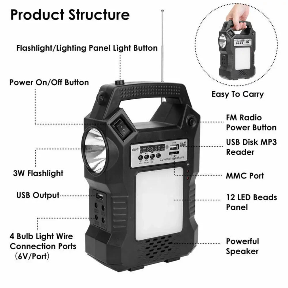 Stylish DFITO Portable Solar Powered Station, Rechargeable Solar Generator, Dual Way To Charge, Solar Panel Power Bank with 3 LED Bulbs Flashlight for Hiking Camping Emergency