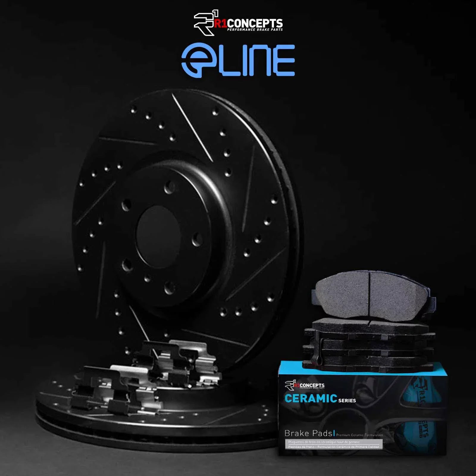 Stylish R1 Concepts Front Brakes and Rotors Kit |Front Brake Pads| Brake Rotors and Pads| Ceramic Brake Pads and Rotors |Hardware Kit WHWH1-39025