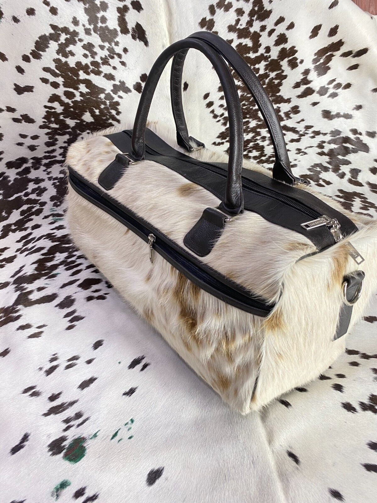 Stylish Duffle bag hair on leather bag Cow hide bag travel bag weekender Travel, Sports & Gym Luggage Bag