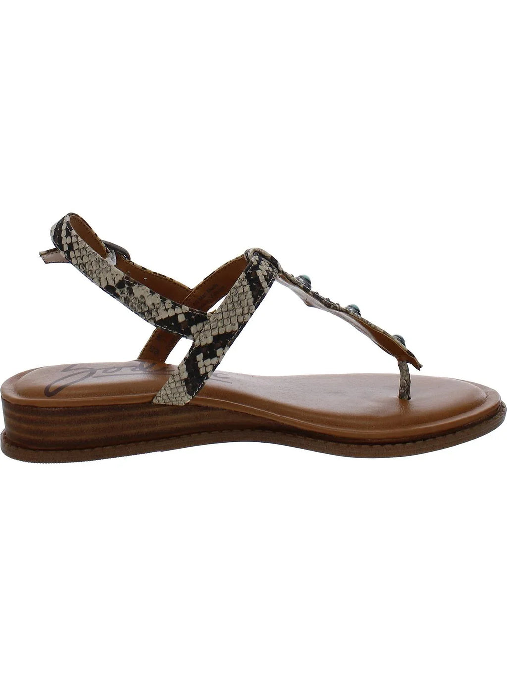 Stylish Zodiac Womens Giselle Snake Print Beaded T-Strap Sandals