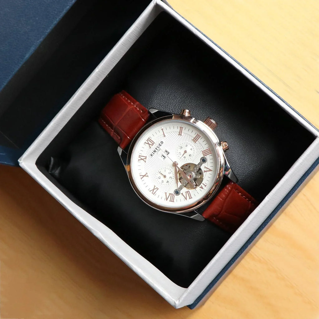 Luxury Men Chronograph Leather Strap Watch Luxury Waterproof Calendar Watch Brown - Exclusive Design