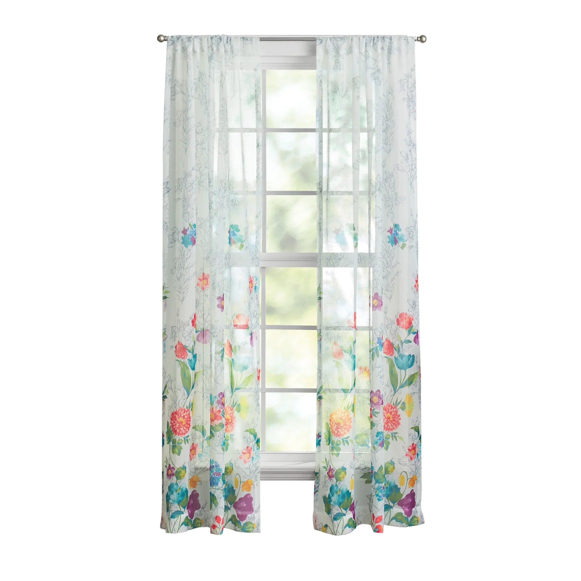 The Pioneer Woman Blooming Bouquet 2 Pack Curtain Panel, Polyester 40x84, Floral, Multi, RodPocket - Exclusive Design