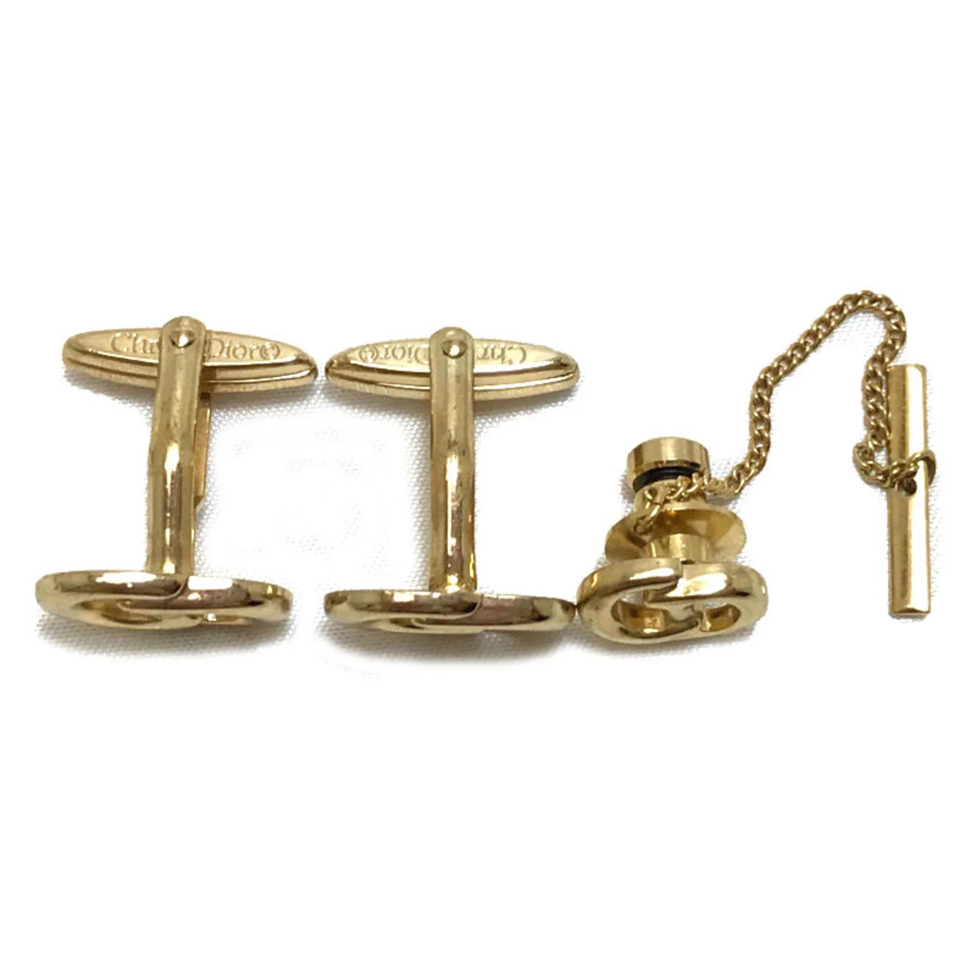 Pre-Owned Christian Dior tie tack cuff set gold men (Good) - Exclusive Design