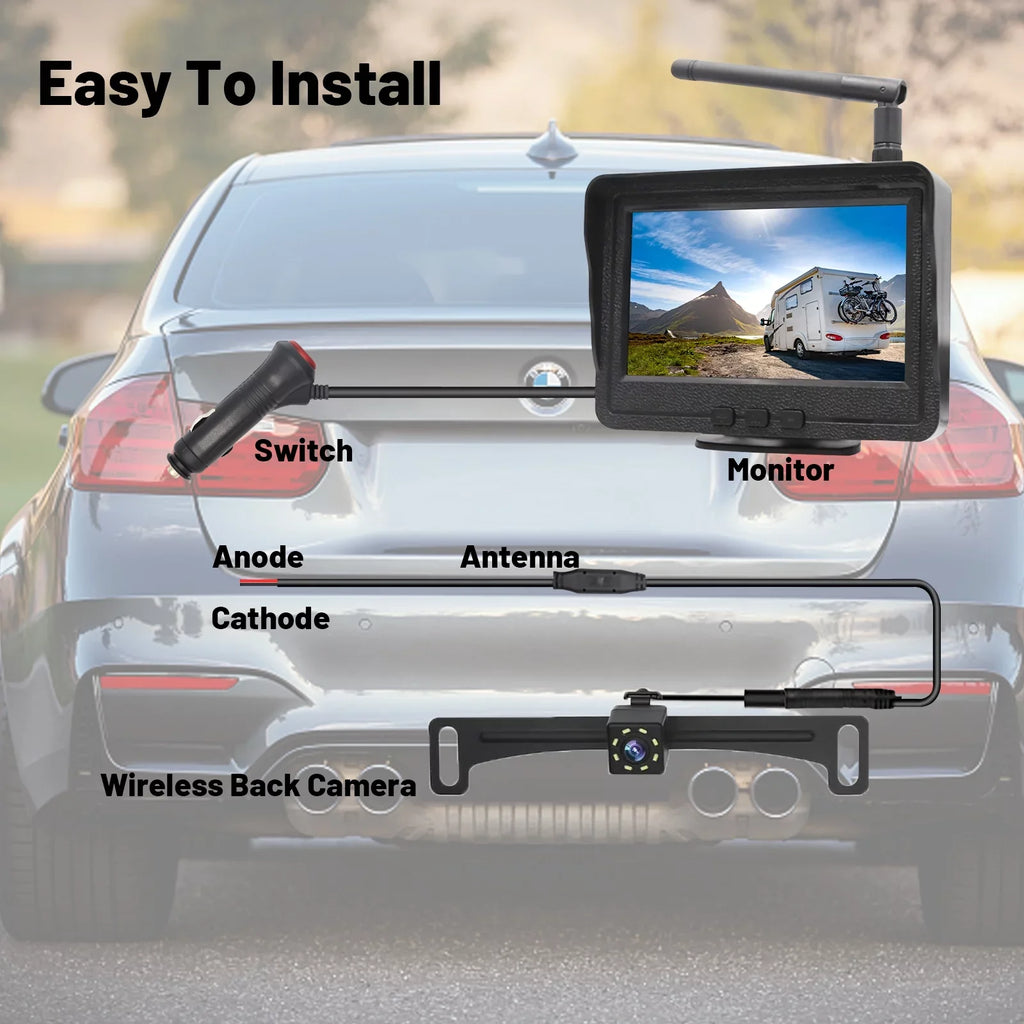 B-Qtech Wireless Backup Camera for Car, Waterproof Night Vision 170 Rear View Camera with 4.3"" LCD Monitor for Truck, RV
