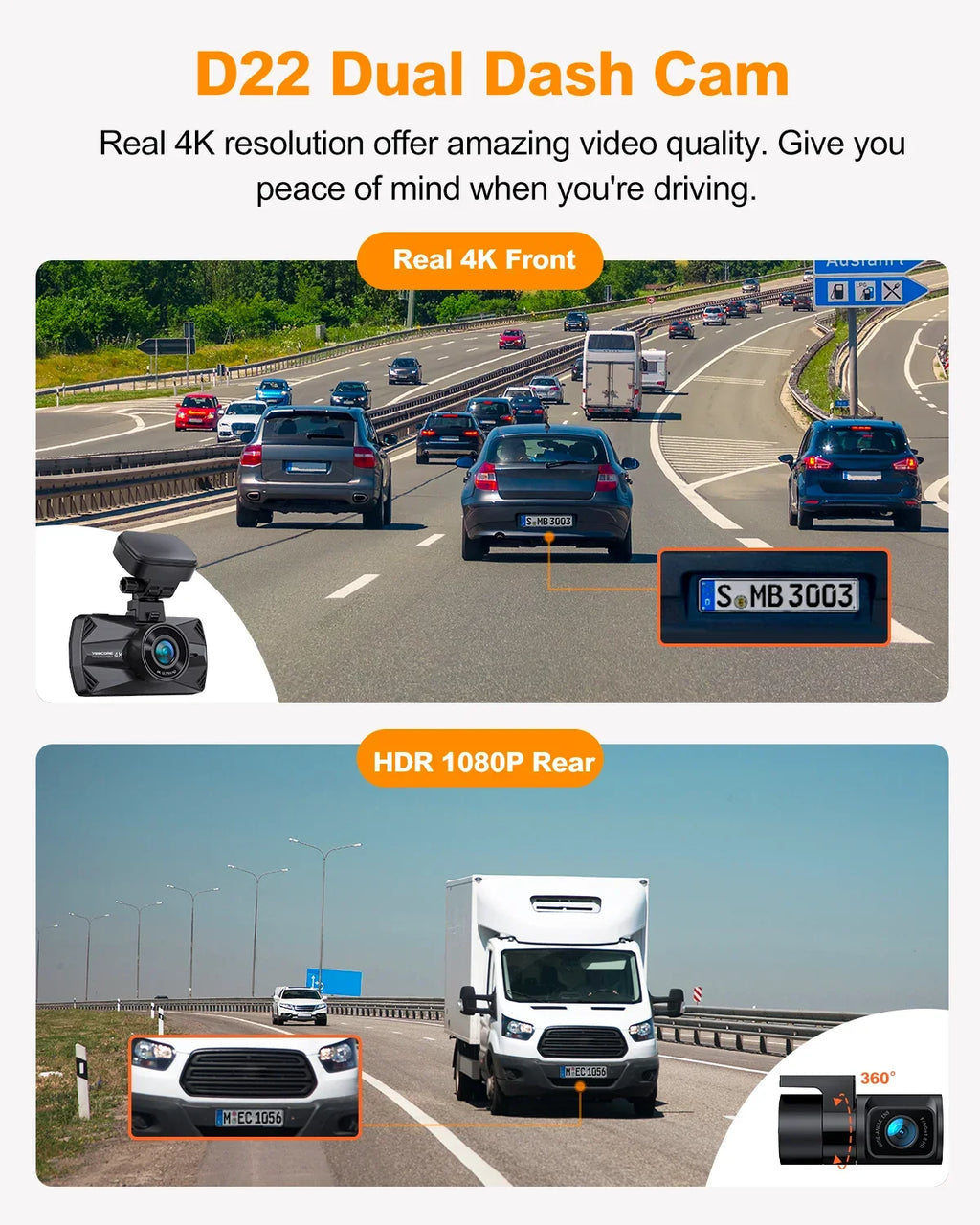 Yeecore 4K Dual Dash Cam 5G WiFi GPS, Real 4K+HDR 1080P Dash Cam Front and Rear, 3" LCD Super Night Vision, Parking Mode, Dash Camera for Cars with App, G-Sensor, Accident Record