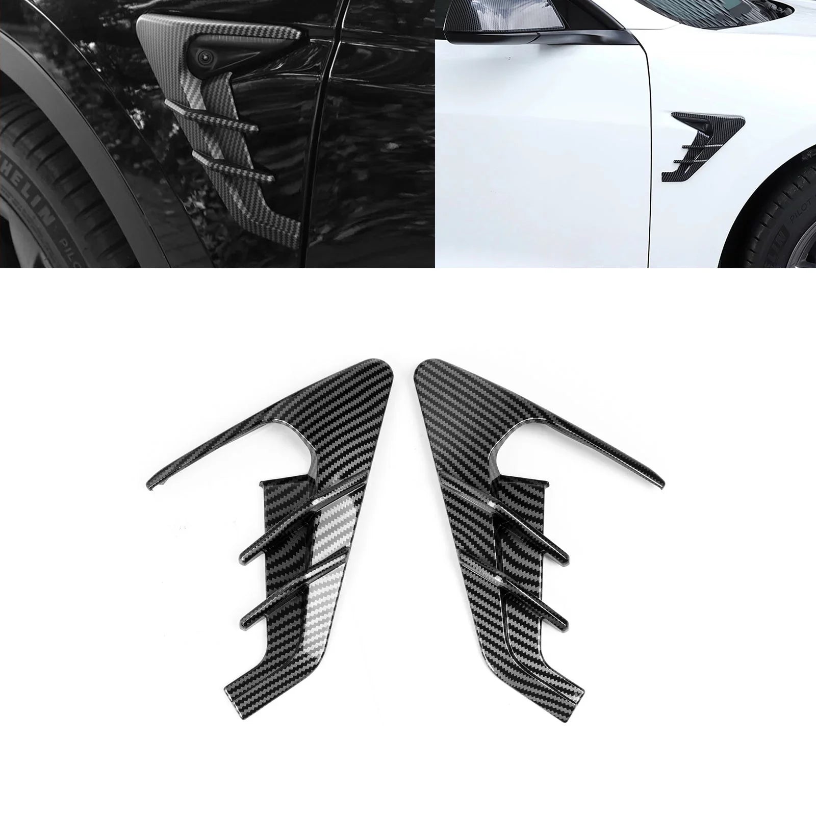 Xotic Tech Side Marker View Camera Indicator Turn Signal Cover Trim, Carbon Fiber Pattern, Compatible with Tesla Model 3 Model Y 2021+