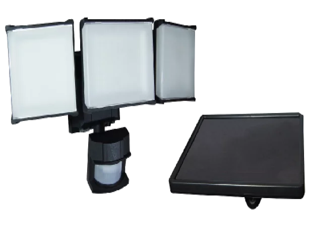 Hyper Tough Solar Three Head LED Motion Sensing Security Flood Light, Outdoor, Black, 2000 Lumen