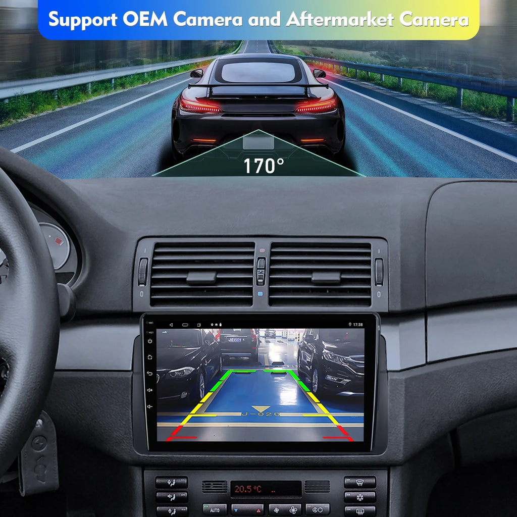 Stylish 6+128G 9-inch Android 12 Double Din Car Stereo for BMW E46/M3/318/320/325/Rover 75/MG ZT Touchscreen Screen QLED Car Radio with Carplay Android Auto SWC Support Backup Camera