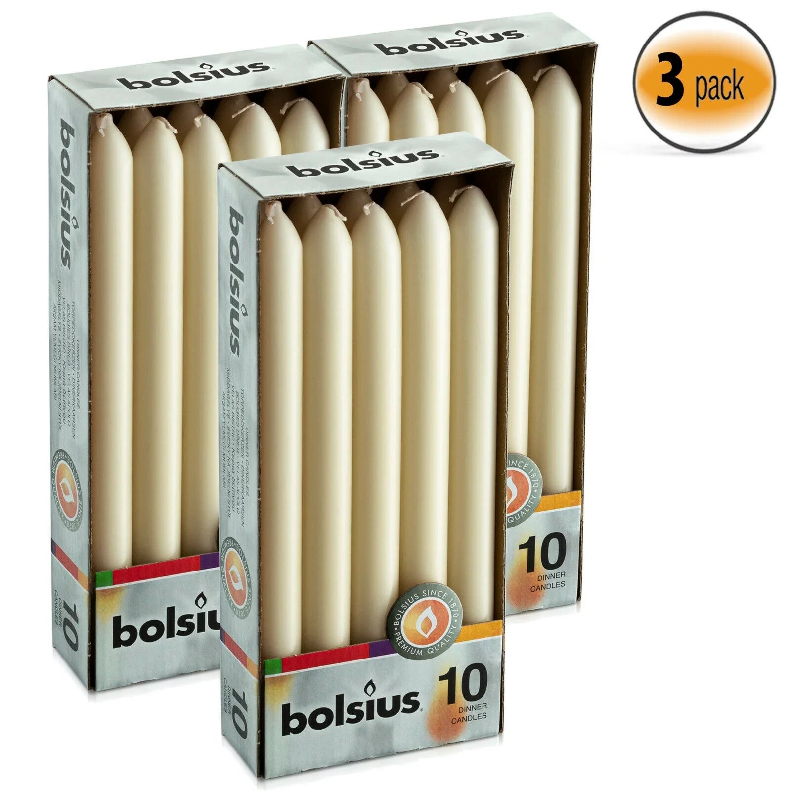 Stylish Bolsius 30 Ivory Unscented Taper - Dinner Candles Wedding for Spa, Christmas, Party, Household Decoration - 7.5 Hours Long Burning Smokeless Table Candle - Bulk Pack