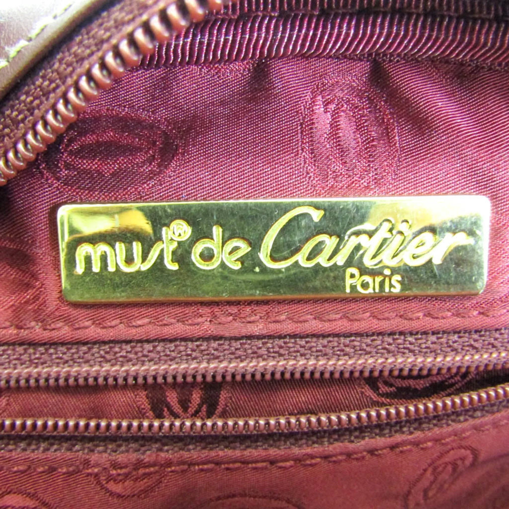 Stylish Pre-Owned Cartier Must Women's Leather Shoulder Bag Bordeaux (Good)