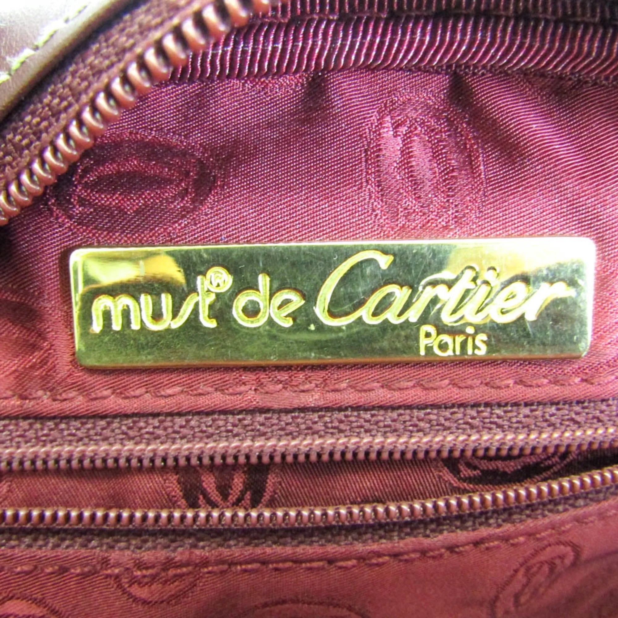 Stylish Pre-Owned Cartier Must Women's Leather Shoulder Bag Bordeaux (Good)