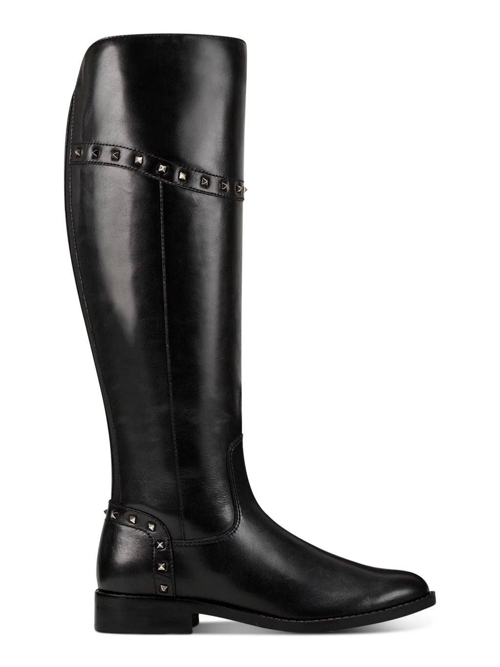 Stylish MARC FISHER Womens Black Flex Gore Back Accents Studded Cushioned Slip Resistant Water Resistant Secalm Round Toe Block Heel Zip-Up Riding Boot 6.5 M