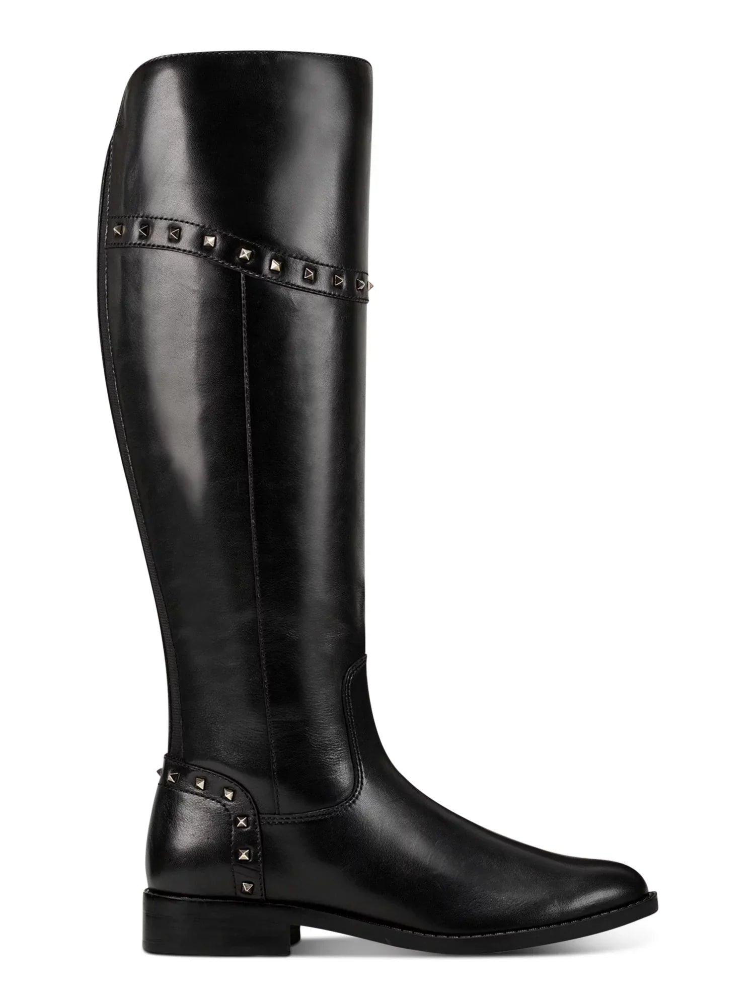 Stylish MARC FISHER Womens Black Flex Gore Back Accents Studded Cushioned Slip Resistant Water Resistant Secalm Round Toe Block Heel Zip-Up Riding Boot 6.5 M