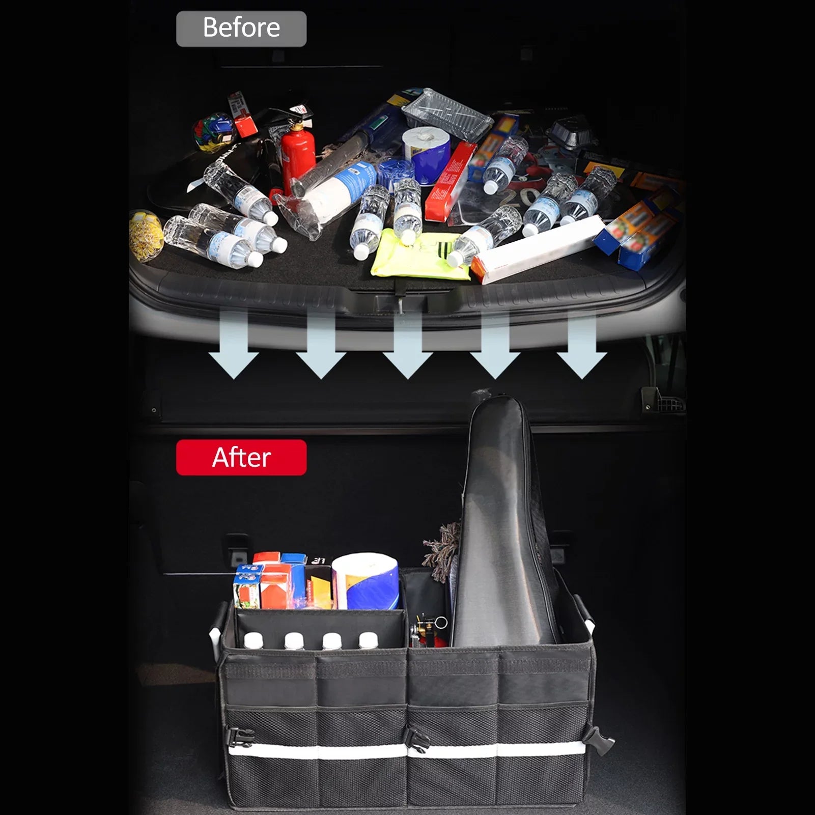 Folding Car Storage Box, Car Trunk Organizer, Oxford Cloth, Reflective Strip, 28L - Exclusive Design