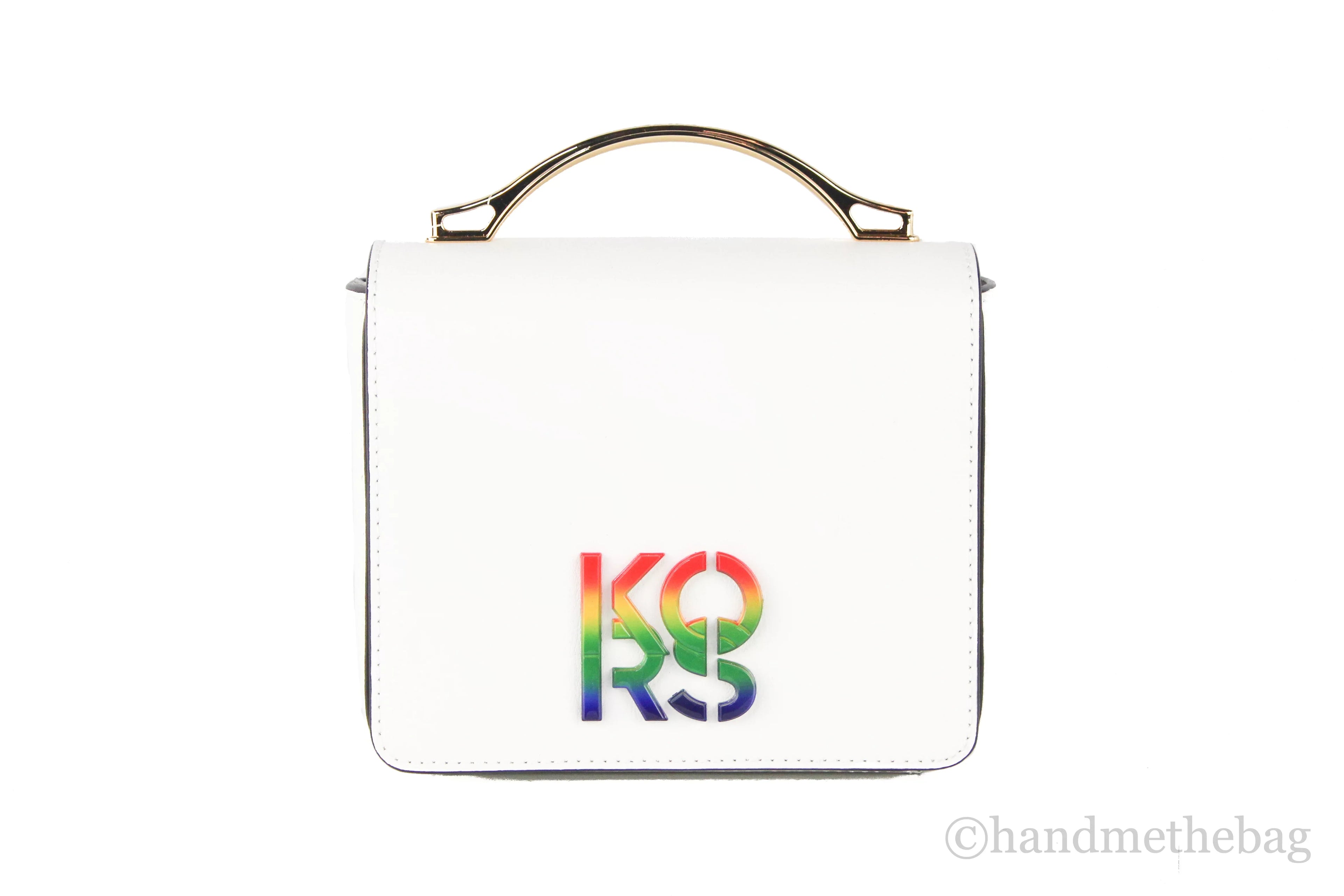 Michael Kors Pride Small Smooth Leather Rainbow Kors Convertible Shoulder Bag Crossbody Handbag (Optic White)