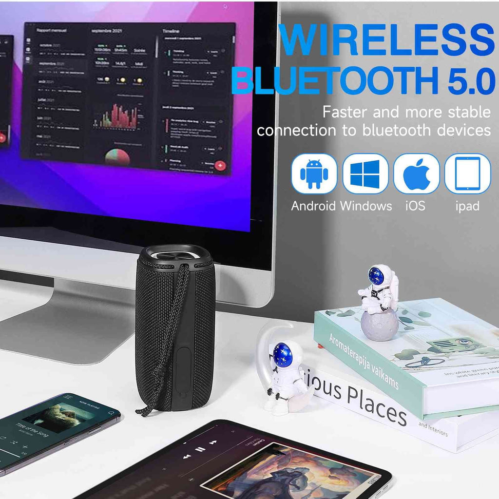 UrbanX X808 Bluetooth Speaker, IPX5 Waterproof Speakers 360Â° HD Surround Sound with Punchy Bass, True Wireless Pairing, BT5.3, Portable Speaker for LG W41+ - Black