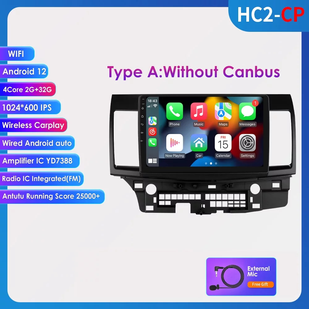 10.1" Android 12 GPS Navigation 2+32GB Car Stereo Radio Head Unit Carplay For Mitsubishi Lancer 2007-2012 - Exclusive Design
