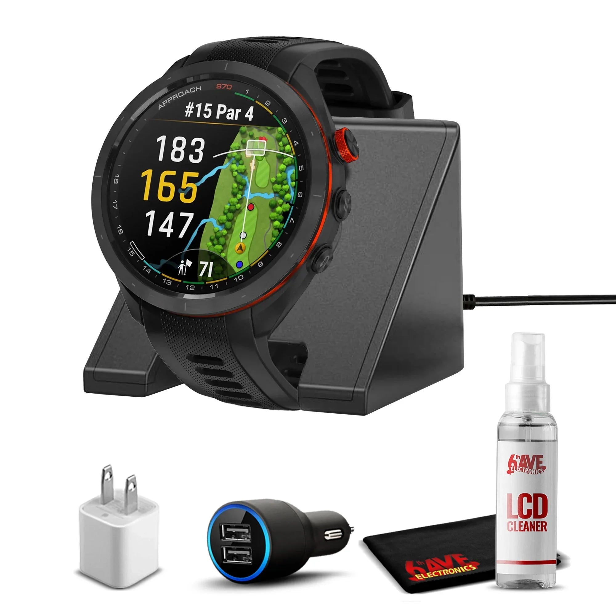 Stylish Garmin Approach S70, Black (47mm) with Accessories